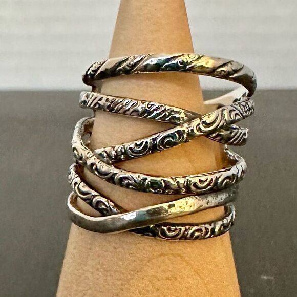 Scroll design Sterling silver  multi layer band - Picture 1 of 4